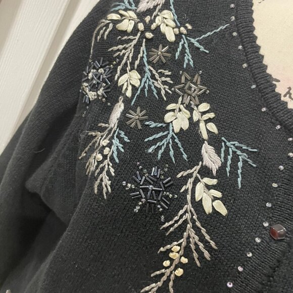 Y2K 90’s TIARA INTERNATIONAL CARDIGAN SWEATER KNITTED BLACK EMBROIDERED Sz M - Picture 11 of 16